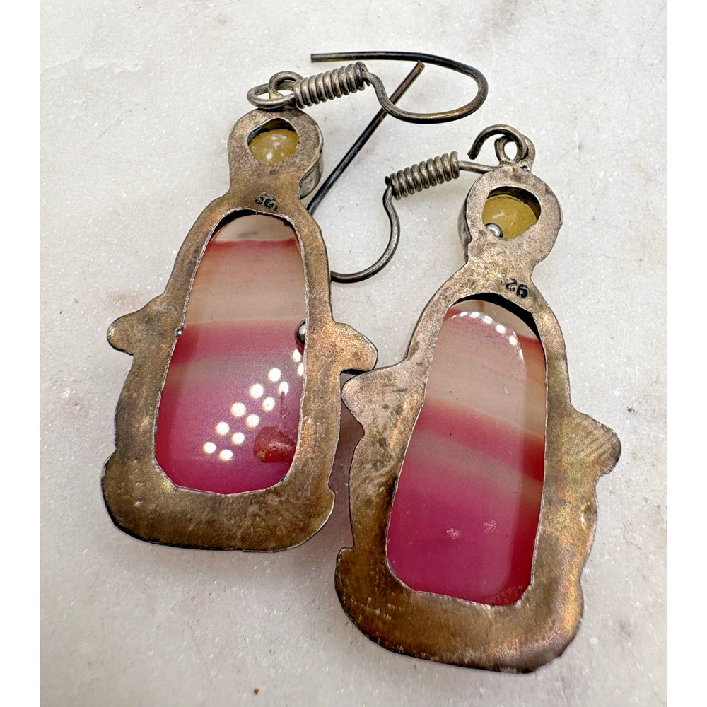 Pink Striped Agate Earrings on a wire with topaz set in sterling silver - Picture 7 of 7